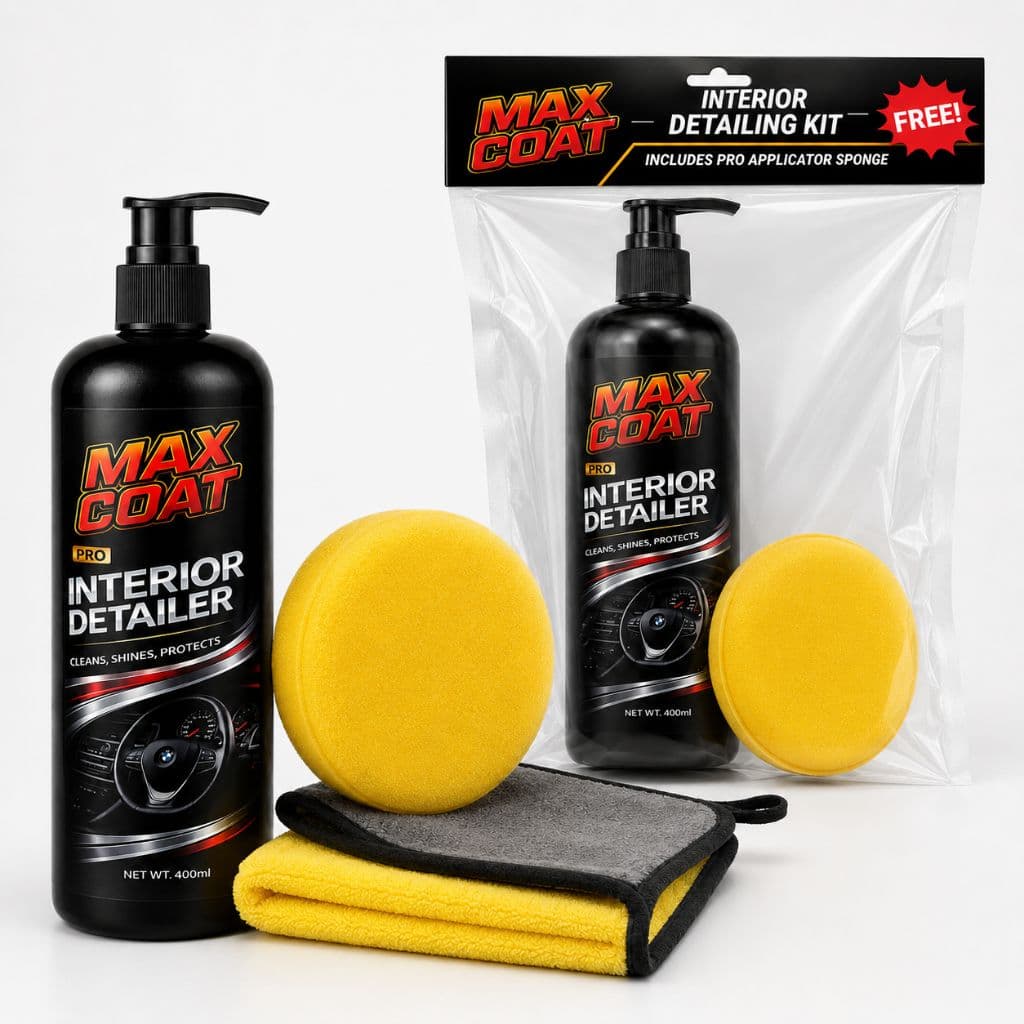 MaxCoat Premium Interior Kit — 400ml Detailer + Sponge + Microfiber Cloth